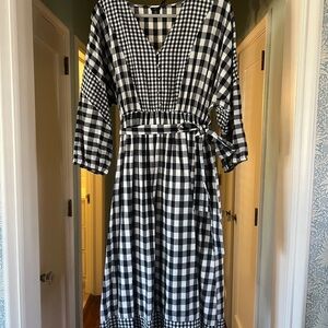 J. Crew Black and White Gingham Midi Dress